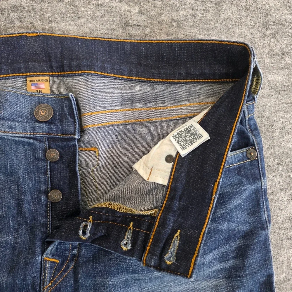 True‎ Religion Rocco Jeans Mens 36X33 Blue Denim Relaxed Skinny Button Fly USA